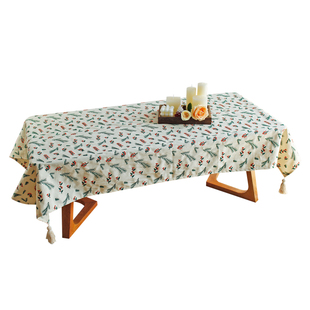 轻奢刺绣餐桌桌布棉麻田园盖布氛围感长方形茶几布圣诞风书桌台布