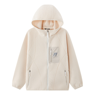 诺帝卡羊毛摇粒绒男女童2025秋冬新款儿童外套中大童加绒连帽卫衣