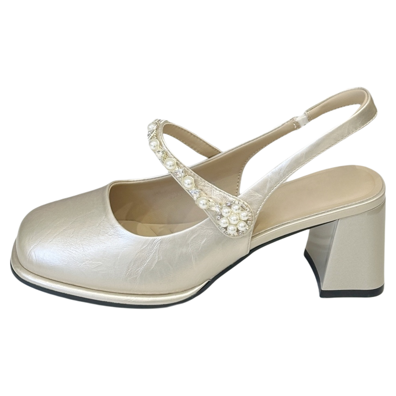 方头粗跟6cm高跟玛丽珍包头凉鞋