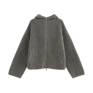 【于梦】厚密浮线圈圈羊毛加厚连帽随性复古毛织拉链大毛衣-AW170