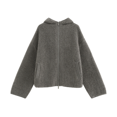 连帽复古毛织拉链大毛衣