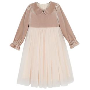 哈齿童装春秋甜美洋气丝绒公主裙大童长袖连衣裙女童生日纱裙子