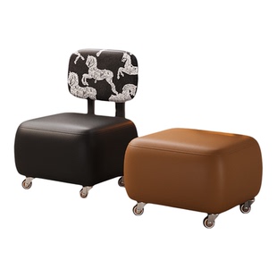 皇家马溜溜凳矮凳万向轮可移动家用软包板凳客厅沙发凳带靠背椅子