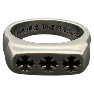 s925纯银克罗伈复古十字花印章戒指男欧美嘻哈个性平面指环经典款