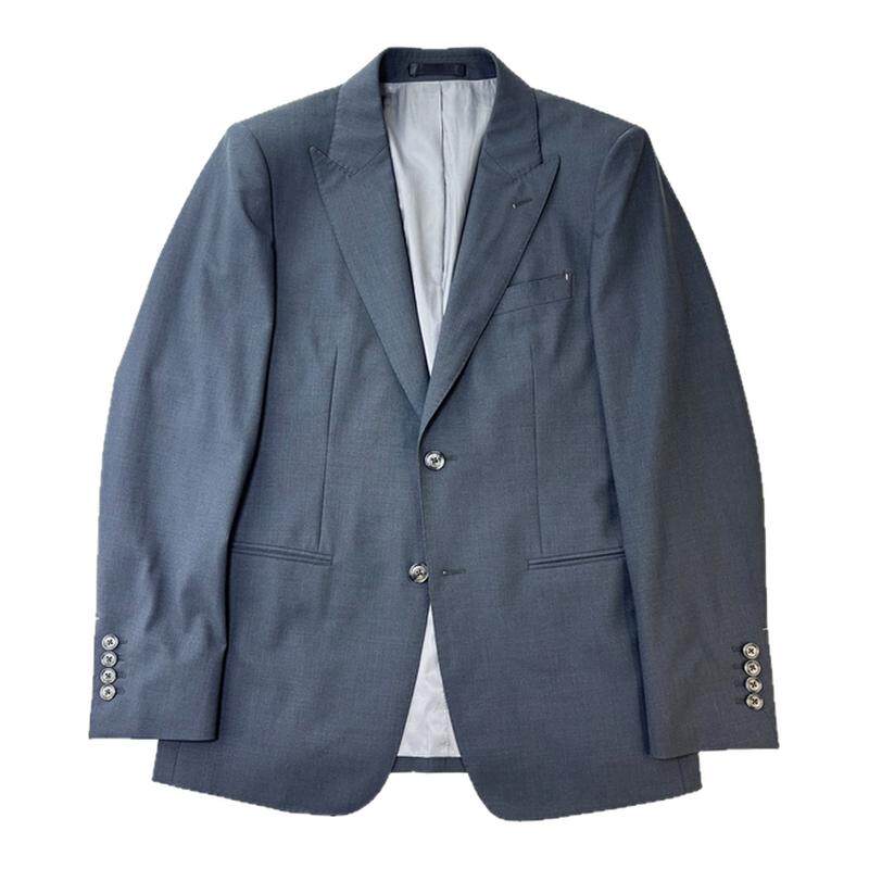 报喜鸟灰蓝格纹绵羊毛套装西服