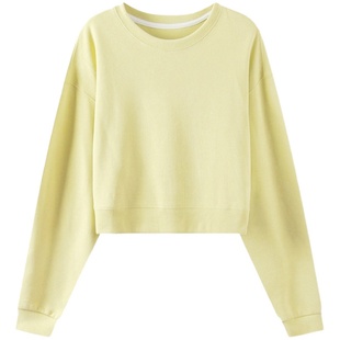 自制奶油黄短款卫衣少女高腰日系甜美温柔小个子鹅黄色长袖上衣秋