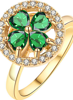 女童水晶锆石甜美旋转四叶草戒指