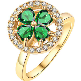 儿童戒指女童水晶锆石镶嵌可旋转四叶草金色玫瑰金送女孩生日礼物