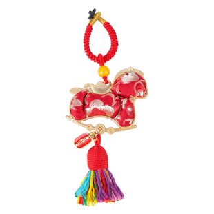 普陀山手工宋锦小马挂件马上有钱流苏马年挂饰钥匙扣车载吊坠礼品
