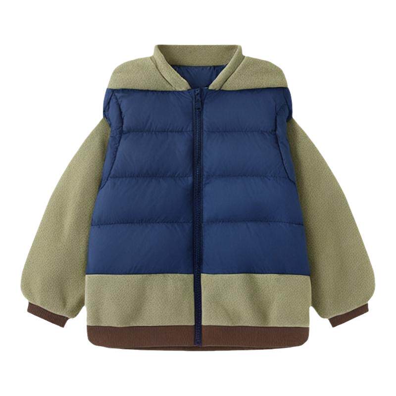 宝宝连帽羽绒服儿童拼接奥粒绒外套男童保暖衣服女童加绒冬装童装