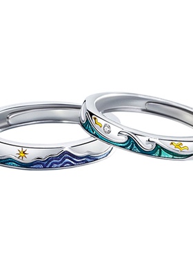 海誓山盟925纯银情侣款戒指一对女男小众设计感对戒创意纪念饰品