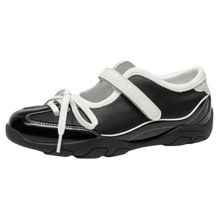 BeauToday黑色玛丽珍鞋女款2026新款春季平底浅口单鞋运动芭蕾鞋