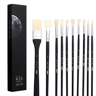 青竹水粉笔套装美术生专用流光白水粉水彩油画金典黑丙烯色彩笔排笔猪鬃扇形圆头尼龙黑骑士敬月光旗舰店