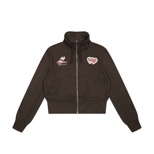 F383 美式复古美拉德爱心刺绣立领针织衫女秋季休闲修身显瘦外套