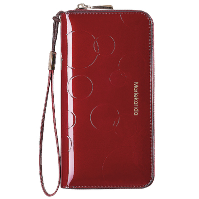 漆皮牛皮长款拉链女式钱包