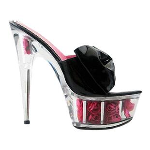 15cm超高跟鞋细跟防水台水晶跟花朵厚底气质女凉拖鞋恨天高大码鞋