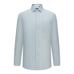 BONI/堡尼春夏新品商务竖条纹衬衫混纺八字领休闲衬衣男GN283221B