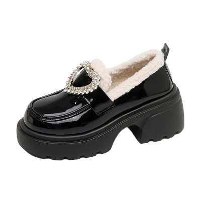 厚底加绒乐福鞋女2025新款秋冬季保暖毛毛棉鞋一脚蹬配裙子小皮鞋