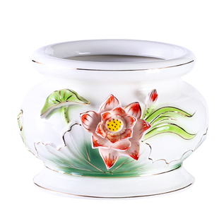 佛家摆件家用室内无字陶瓷花瓶香薰炉莲花供佛前观音菩萨青莲香炉