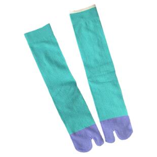 薄款细抽条糖果色分趾袜拼色日系ins潮纯棉二趾袜女纯色堆堆袜