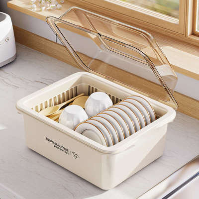 碗筷收纳盒厨房家用大容量带盖防尘沥水多功能餐具碗盘碗筷收纳箱