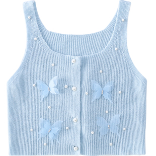 米米哈罗女童针织马甲洋气儿童毛衣坎肩春夏2026新款女孩无袖外套