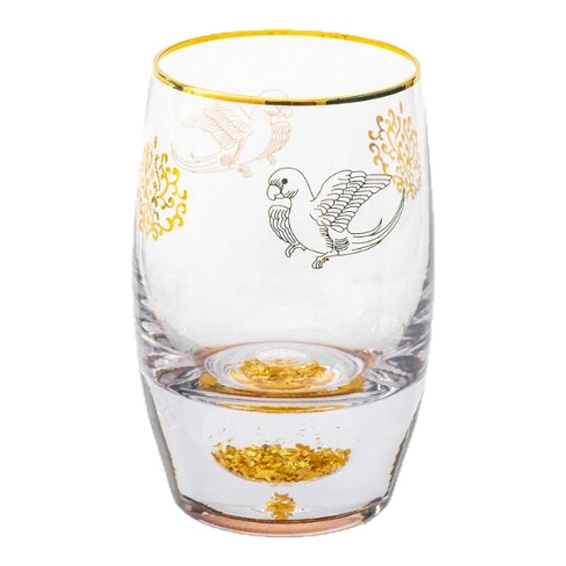 陕西历史博物馆文创鹦鹉纹水晶玻璃酒杯金箔杯底杯子对杯礼盒装