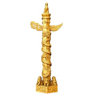 黄铜华表摆件中华文化盘龙柱流云柱办公室客厅礼品华表流云盘龙柱