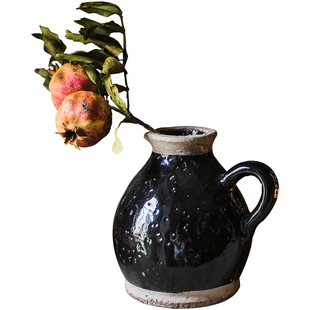 掬涵黑釉花瓶插花器素烧陶罐系列花壶装饰摆件艺术风格复古花瓶