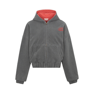 COZYDOLL复古水洗做旧宽松慵懒撞色连帽卫衣休闲棉服珩棉廓形外套