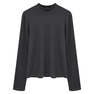 半高领长袖T恤女修身打底衫秋冬休闲风可外穿外套内搭基础款上衣