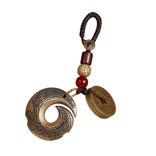 纯铜汽车钥匙扣时来运转吉祥挂件转运铜环高档男士手工五帝钱饰品