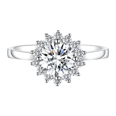 925纯银1克拉太阳花莫桑钻戒指