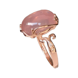 天然芙蓉石戒指女戒子招桃花S925纯银椭圆冰种粉水晶宝石上开口戒