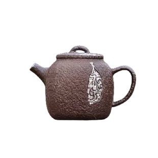 酱釉静思壶中式国风设计茶壶复古鎏银老岩泥矿物泡茶器家用粗陶壶