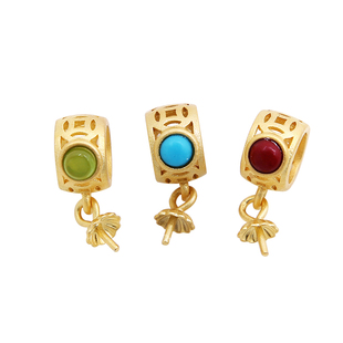 S925纯银古法金圆珠扣头项链卡扣DIY吊坠扣针式粘珠托仿松石粘盘