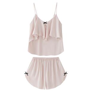 乐姿梦冰丝吊带短裤睡衣女带胸垫性感纯欲夏季2026新款家居服套装