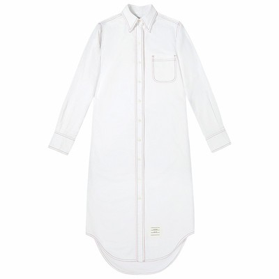 [特选优惠]THOM BROWNE 女士及膝牛津纯棉衬衫裙连衣裙