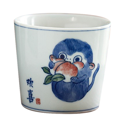 勾画手工手绘青花卡通陶瓷茶杯