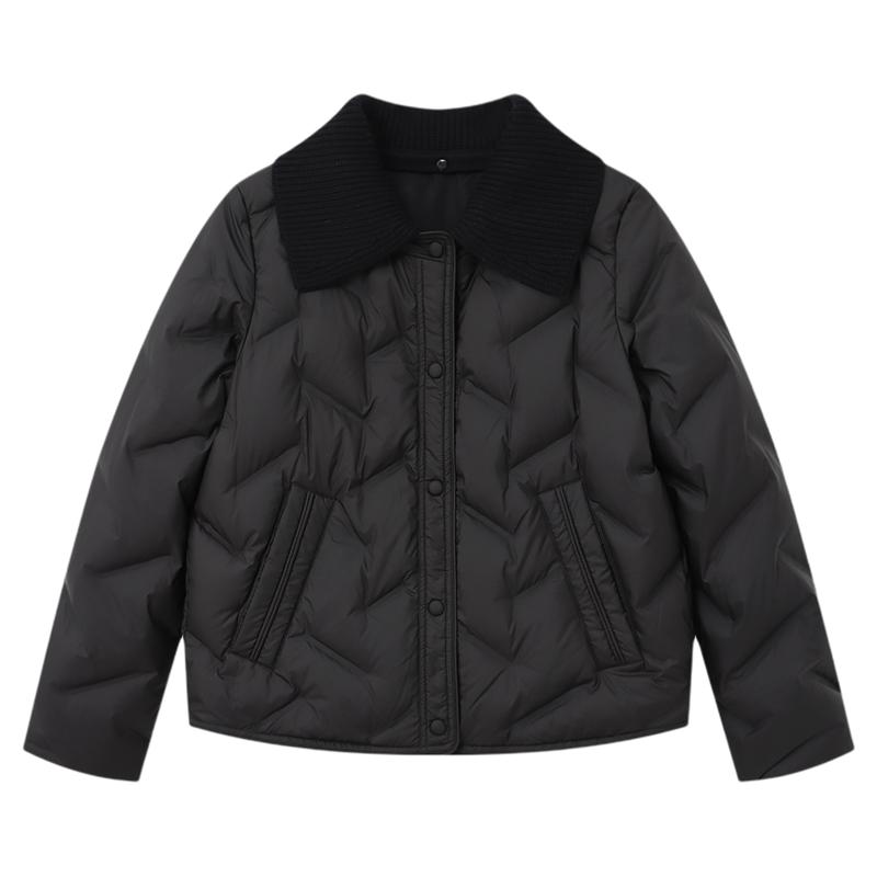 Basic House/百家好针织翻领短款羽绒服26冬季90白鸭绒轻薄外套