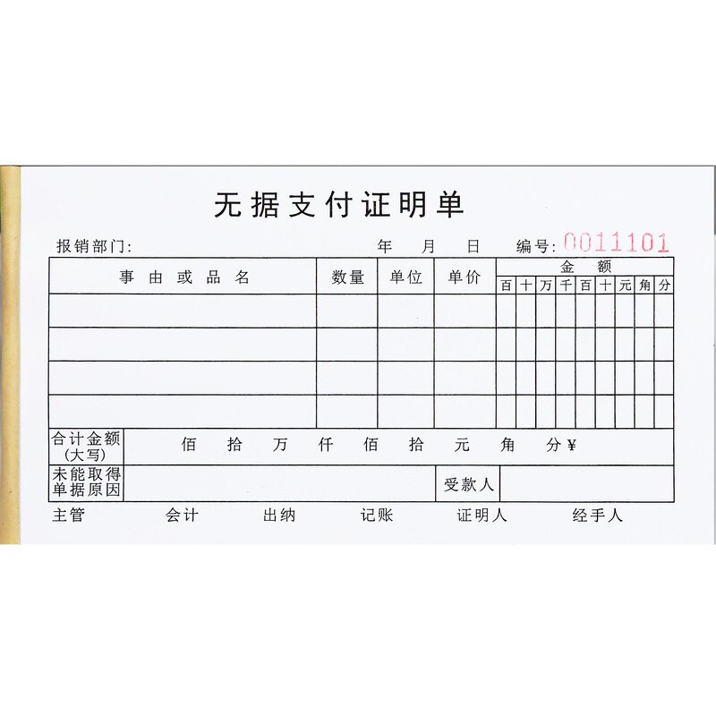 无据支付证明单财务专用凭证单据