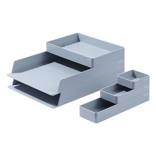 得力纽赛文件收纳套装文件框ins风文件架子置物架办公室用品桌面文件收纳文件筐办公用品大全抹苔绿清雾粉