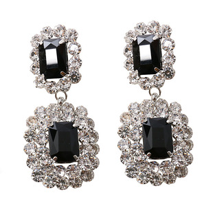 2025新款欧美巴洛克复古黑宝石耳环女 925银针耳钉夸张闪钻耳坠