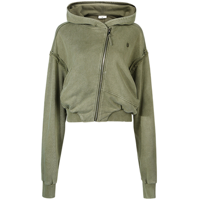 GUUKAHERO倾斜门襟连帽开衫卫衣