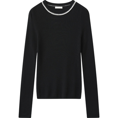 播修身圆领气质针织衫女秋冬显瘦黑色内搭上衣DDS4SD5189