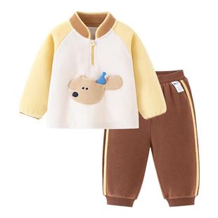 迷你巴拉巴拉男女童套装儿童宝宝抗静电双面绒柔软保暖两件套秋冬