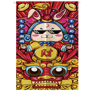 新中式棉麻门帘门神招财神挂帘隔断帘新年红色帘子装饰帘玄关挂帘