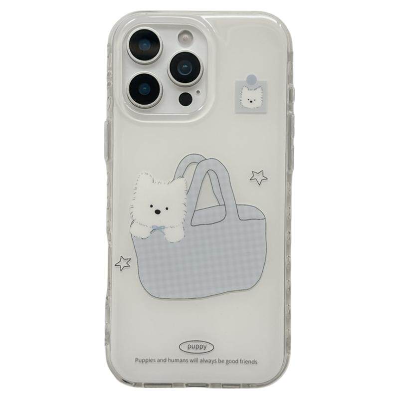 小众ins卡通西高地狗狗购物袋适用苹果17手机壳iphone16ProMax新款15promax女13带挂饰16pro韩风14全包保护套