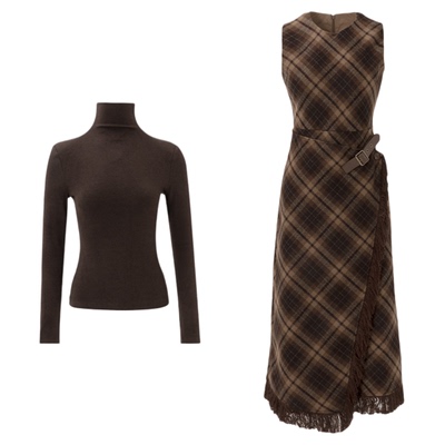 安乃安美拉德复古格纹针织背心裙