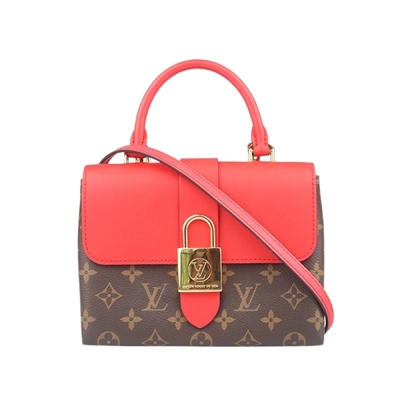 中古9新LV路易威登LOCKY BB罂粟红老花BB斜挎包二手奢侈品包包